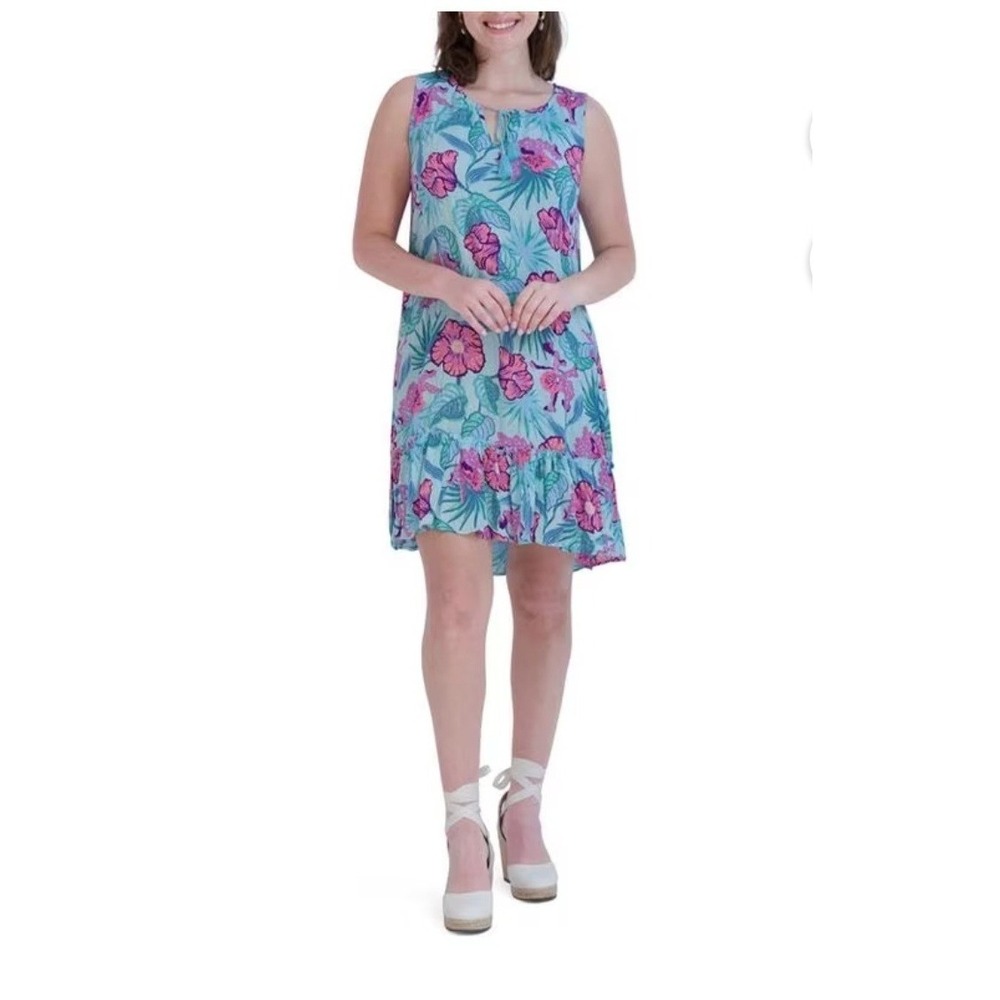 Stella Parker Hibiscus Floral Ruffle Hem Sundress Cocktail‎ Vacation Resort Sz M